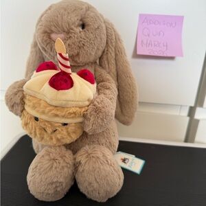 Bashful Beige Bunny holding birthday cake- Jellycat